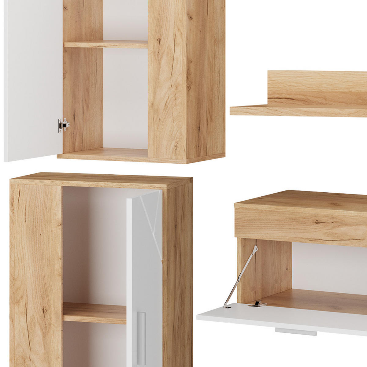 NÁSTĚNNÁ SKŘÍŇKA Berno GKO/bílá - bílá/medově dubová, kompozitní dřevo (140/38.7/35.2cm) - Vicco