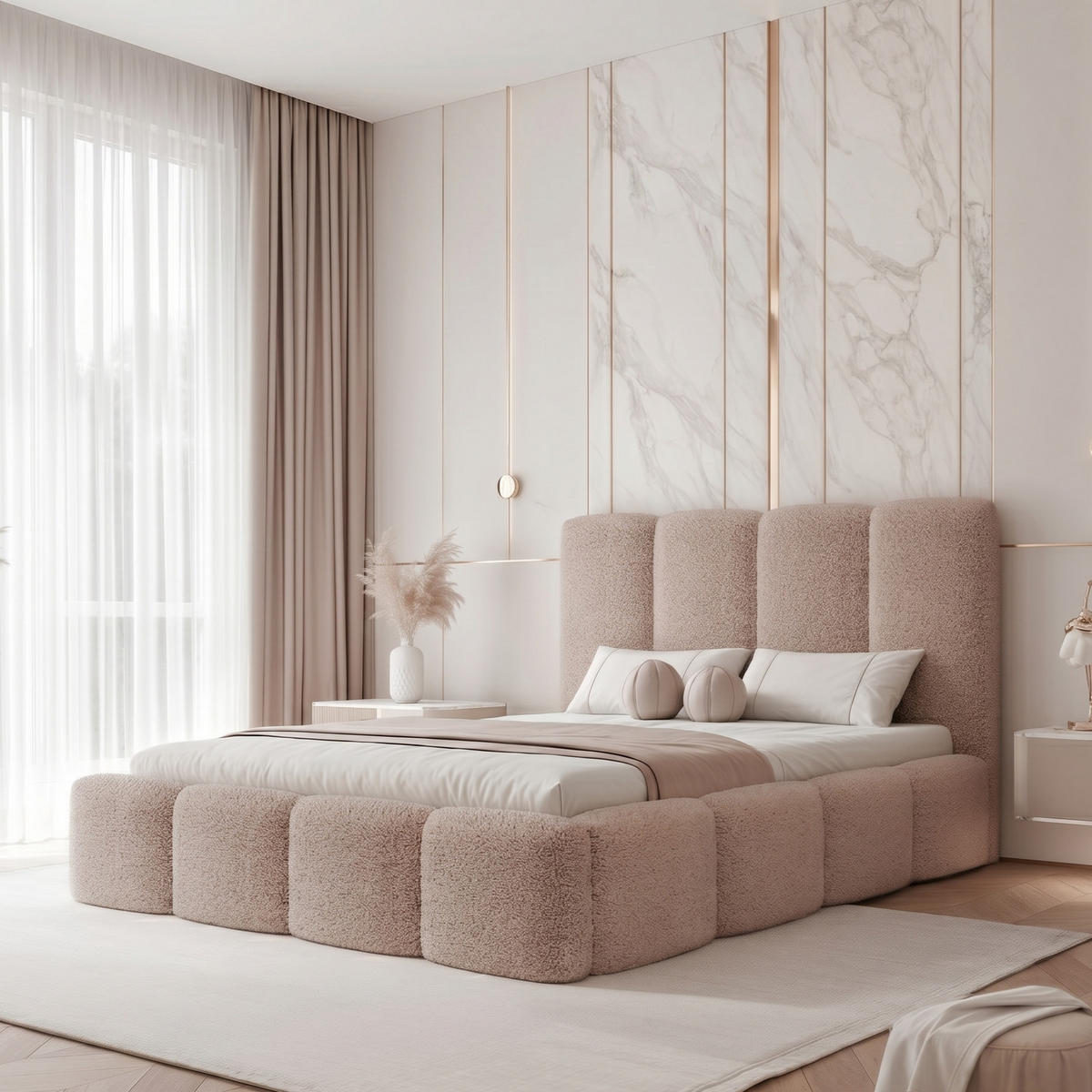 POLSTERBETT LANDARE 140x200 cm Altrosa Bouclé (Stoff Coral) - mit Bettkasten und Lattenrost - Altrosa, Holzwerkstoff/Textil (140/200cm) - Ravio