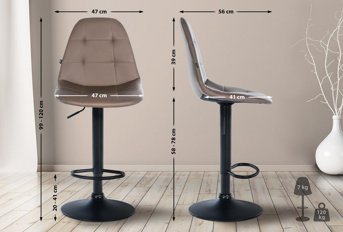 BARHOCKER Metall braun - Schwarz/Braun, Textil/Metall (47/58/56cm) - CLP
