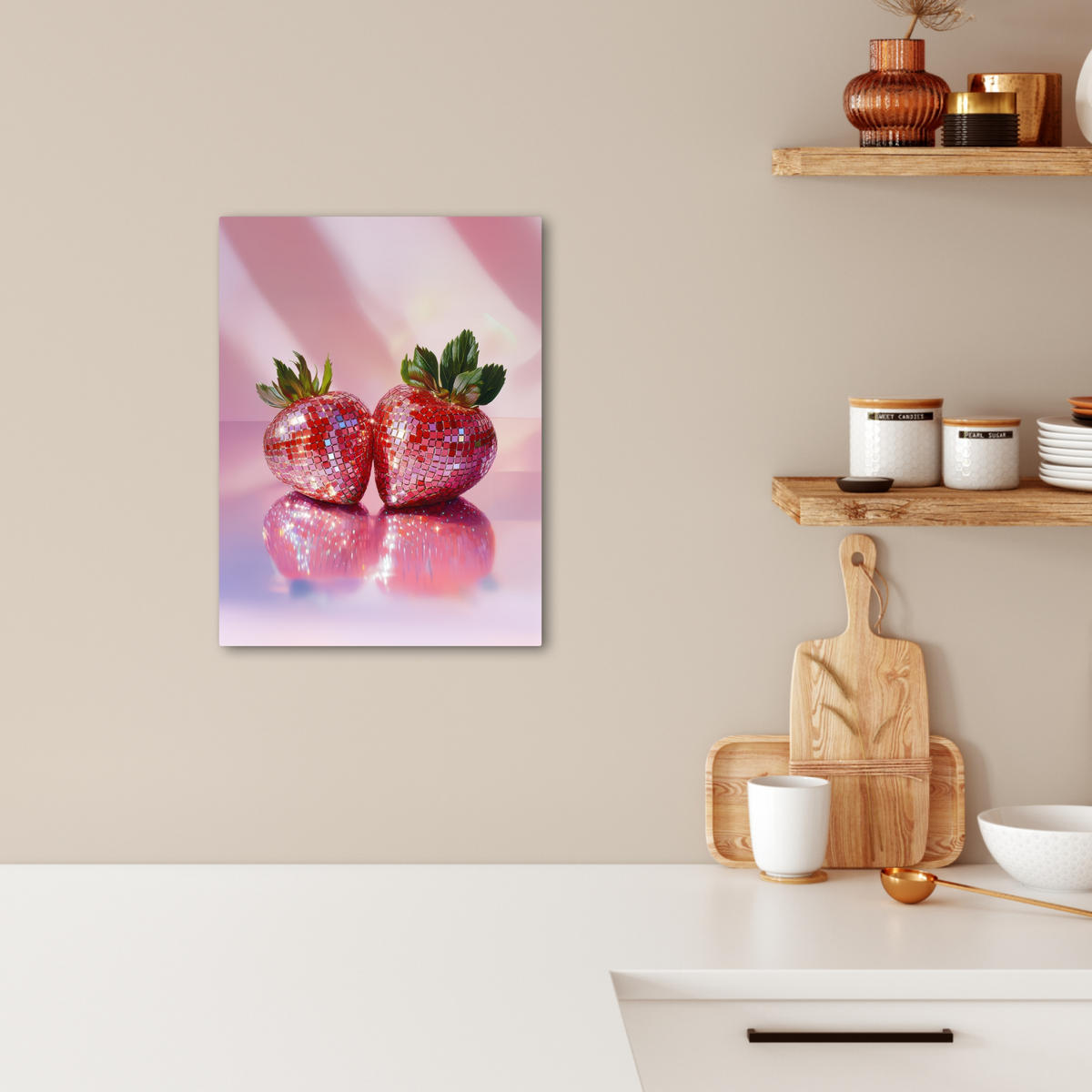 LEINWANDBILD Disco - Obst - Glitzer - Erdbeere 30x40 cm - Pink, Textil (30/40cm) - MuchoWow