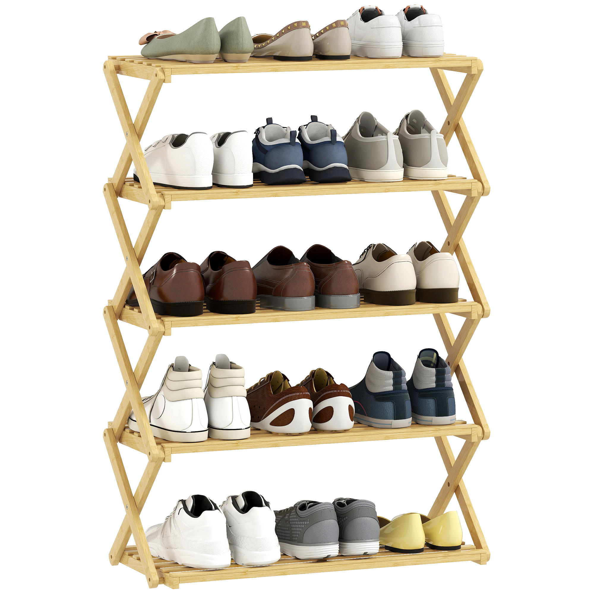 SCHUHREGAL,5-STÖCKIG klappbar Bambus 60x29x88cm,holzfarbe - Beige, Naturmaterialien (60/88/29cm) - Vallsero