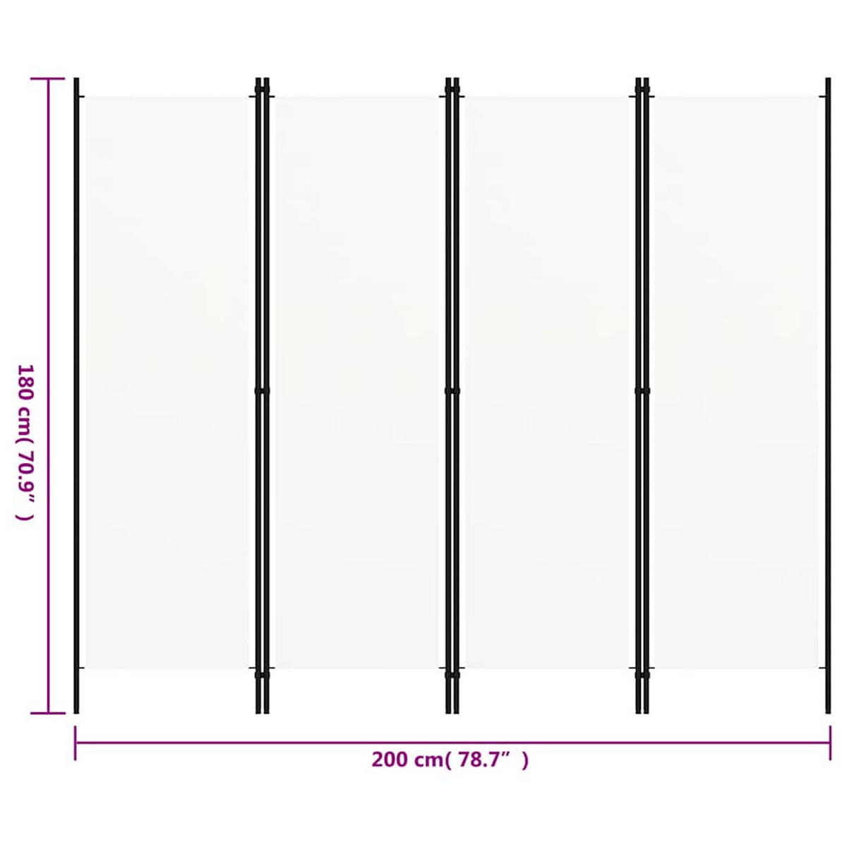 RAUMTEILER 4-teilig Weiß 200/180 Cm - Weiß, Textil (200/180/200cm) - vidaXL