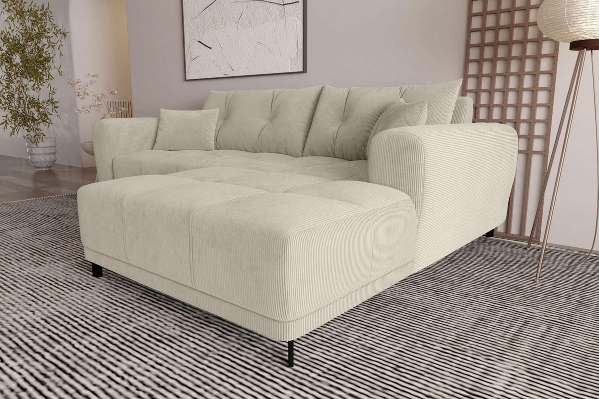 ECKSOFA Massimo Cordstoff Greige inkl. Schlaffunktion Rechts - Greige/Schwarz, Textil/Metall (246/177cm) - 99rooms