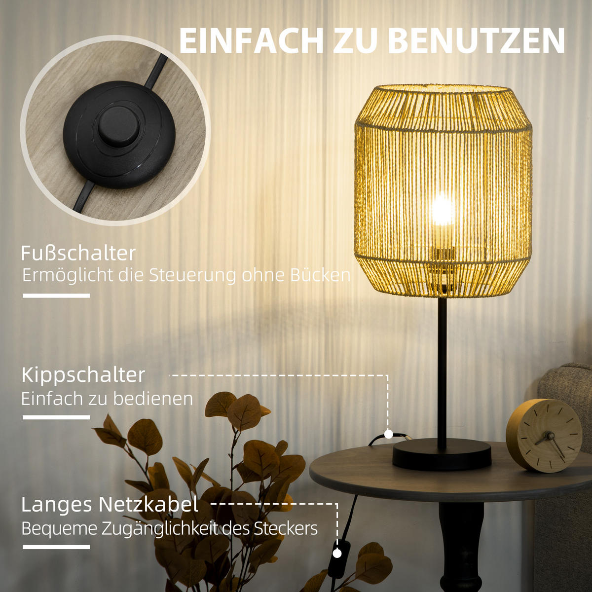 TISCHLAMPE Set mit E27 Sockel, Natur - Multicolor, Papier (26/26/158cm) - HOMCOM