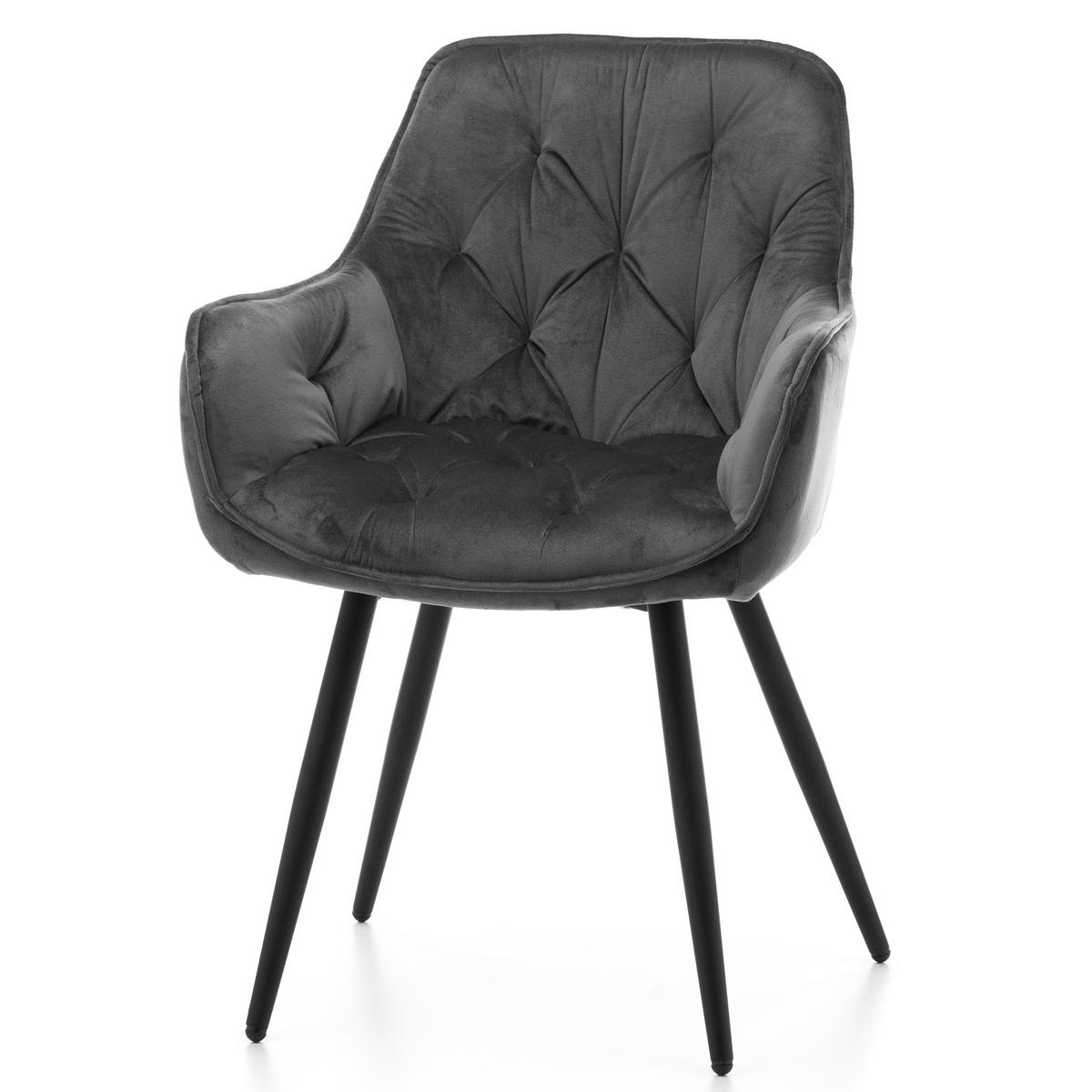 STUHL SIENA gepolstert mit Steppung - grau schwarze Beine - Samt Velours - Schwarz/Grau, Textil/Metall (58/87/61cm) - NEW HOME