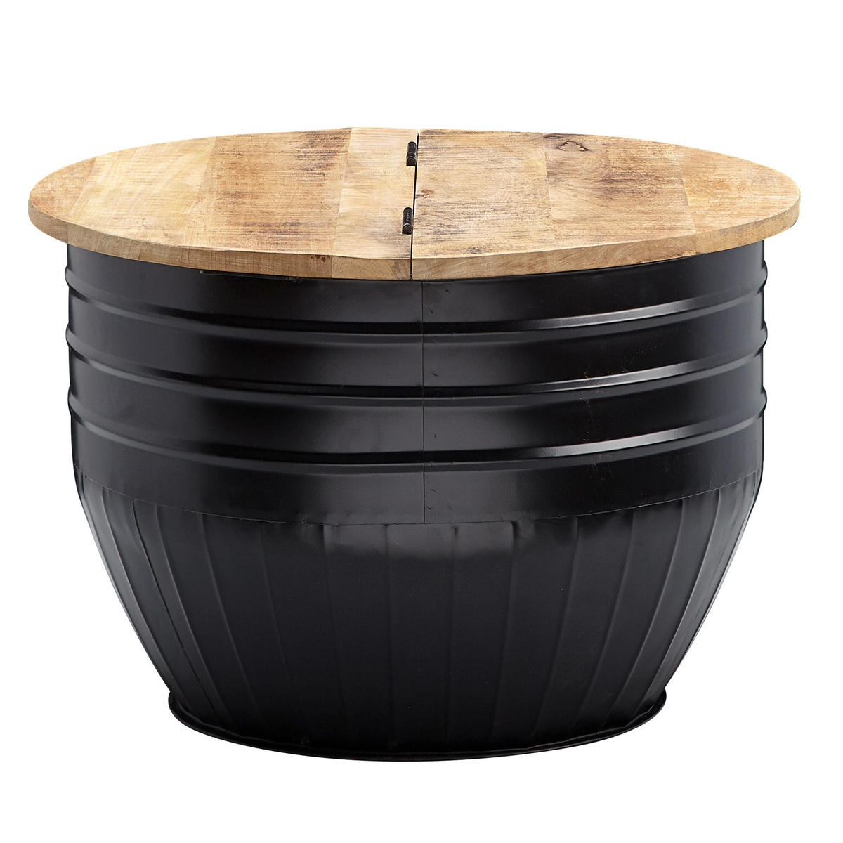 COUCHTISCH Mango Massivholz Industrial Stil mit Stauraum handgefertigtes Unikat - Schwarz, Holz/Metall (60/60/41cm) - KADIMA DESIGN