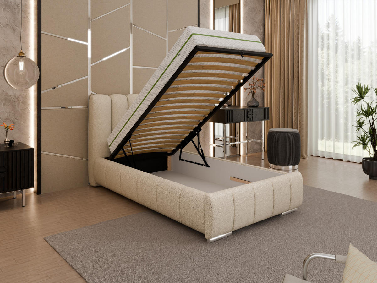POLSTERBETT Zaira 90x200cm – Elegantes Polsterbett für modernen Wohnstil , ZONIERTE MULTI-TASCHEN-FEDERKERN (24cm), beige - Beige, Holz (90/200cm) - Panda Möbel