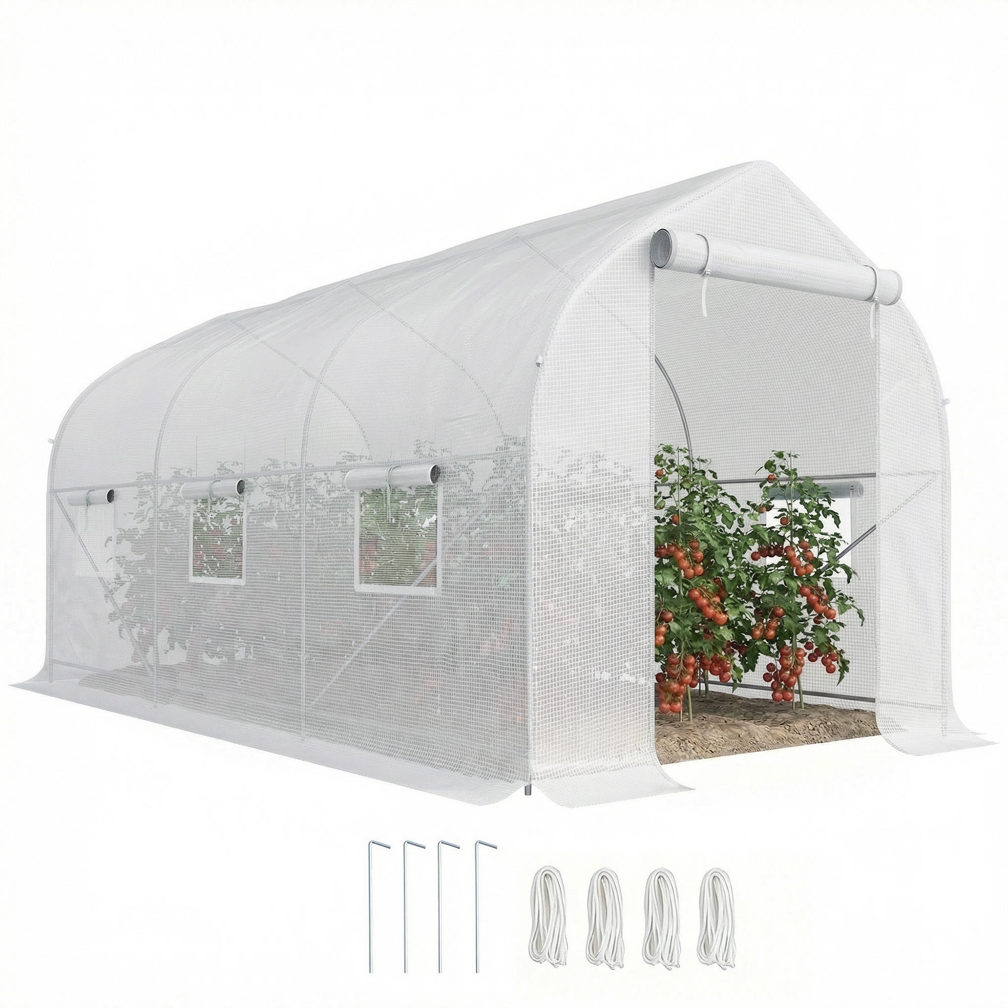 GEWÄCHSHAUS DE-12034 mit 2 Türen & 6 Fenstern Weiß - Weiß, Kunststoff (200/200/400cm) - ComfortXL