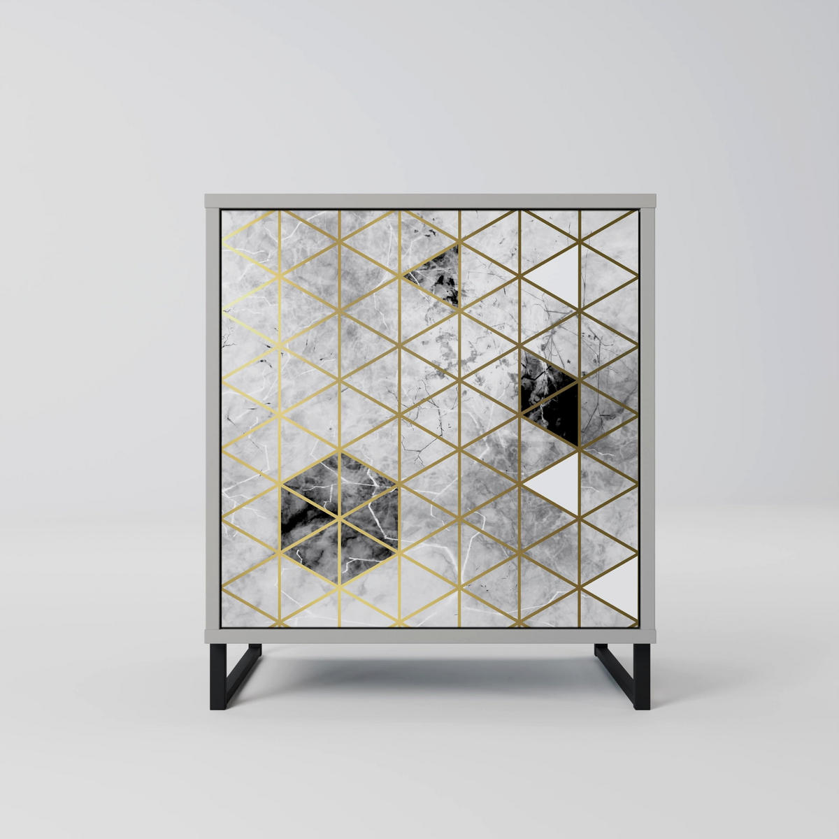 SIDEBOARD ASHEN ARIA, Grau, 57,5x42x72,5 cm, Schwarze Metallfüße - Multicolor/Schwarz, Holzwerkstoff/Metall (57.5/72.5/42cm) - SpaceRebels