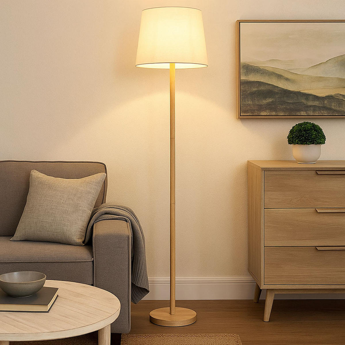 STEHLEUCHTE Metall Holzoptik Braun Weiß - Braun, Metall (151/35/151cm) - Nowa