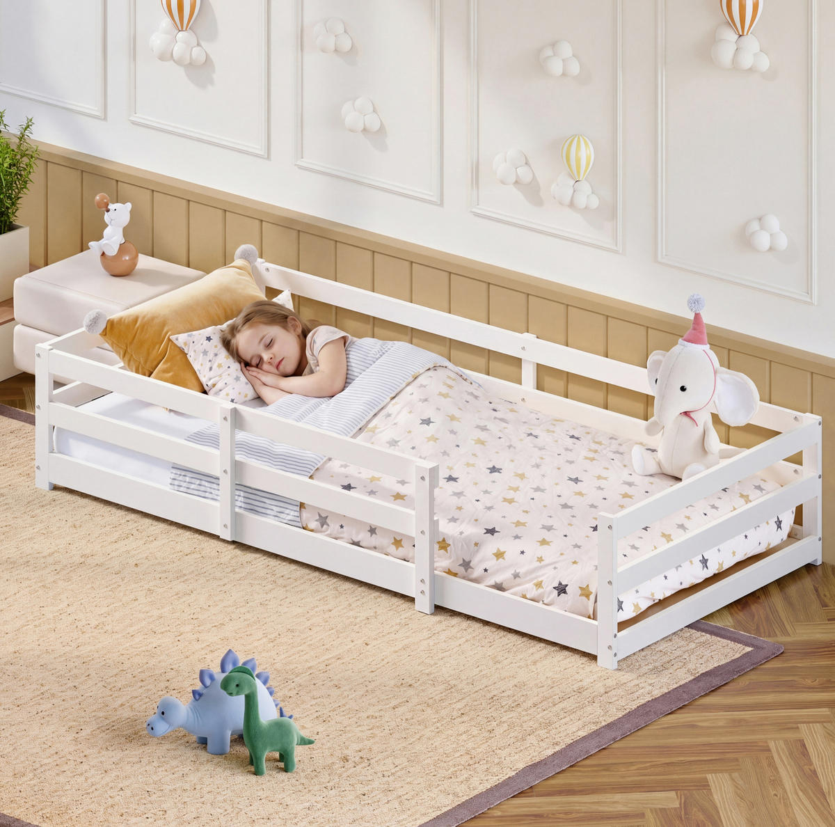 KINDERBETT Montessori 90/200 cm, weiß mit Lattenrost - Weiß, Holz (90/200cm) - MIVRAY
