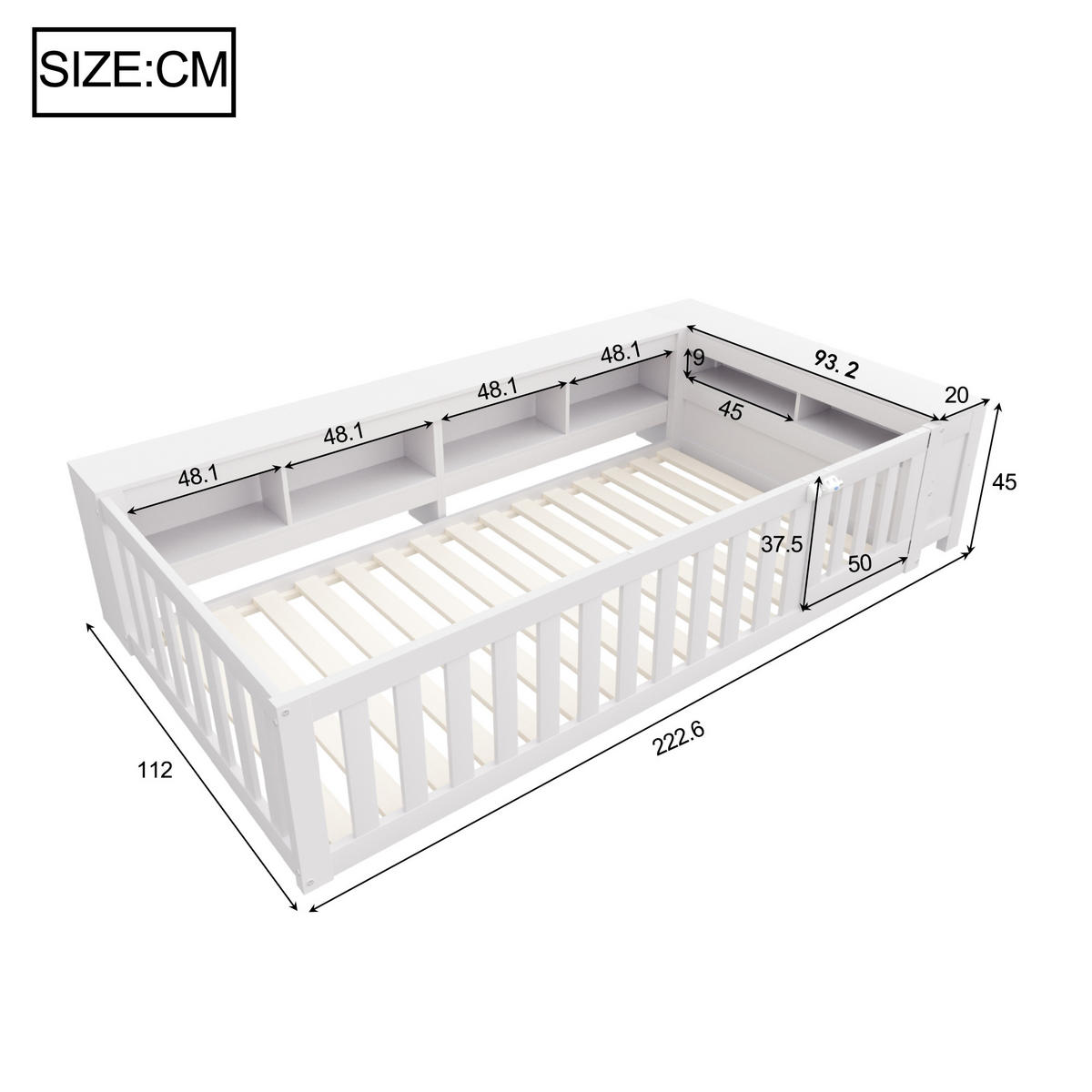 KINDEREINZELBETTEN aus Massivholz 90x200 cm in Weiß mit Stauraum & Sicherheitsgitter - Weiß, Holz (90/200cm) - Modfu