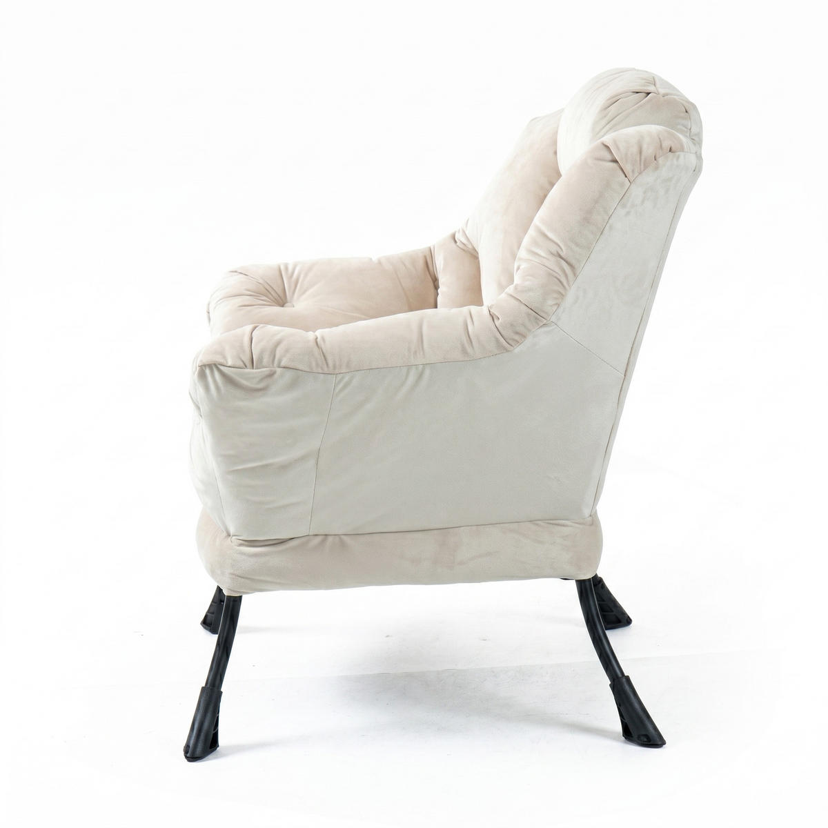 SESSEL aus Samt und Metall, mit Kopfstütze und Seitentasche - Sandfarben, Metall (75/85/80cm) - Urban Meuble