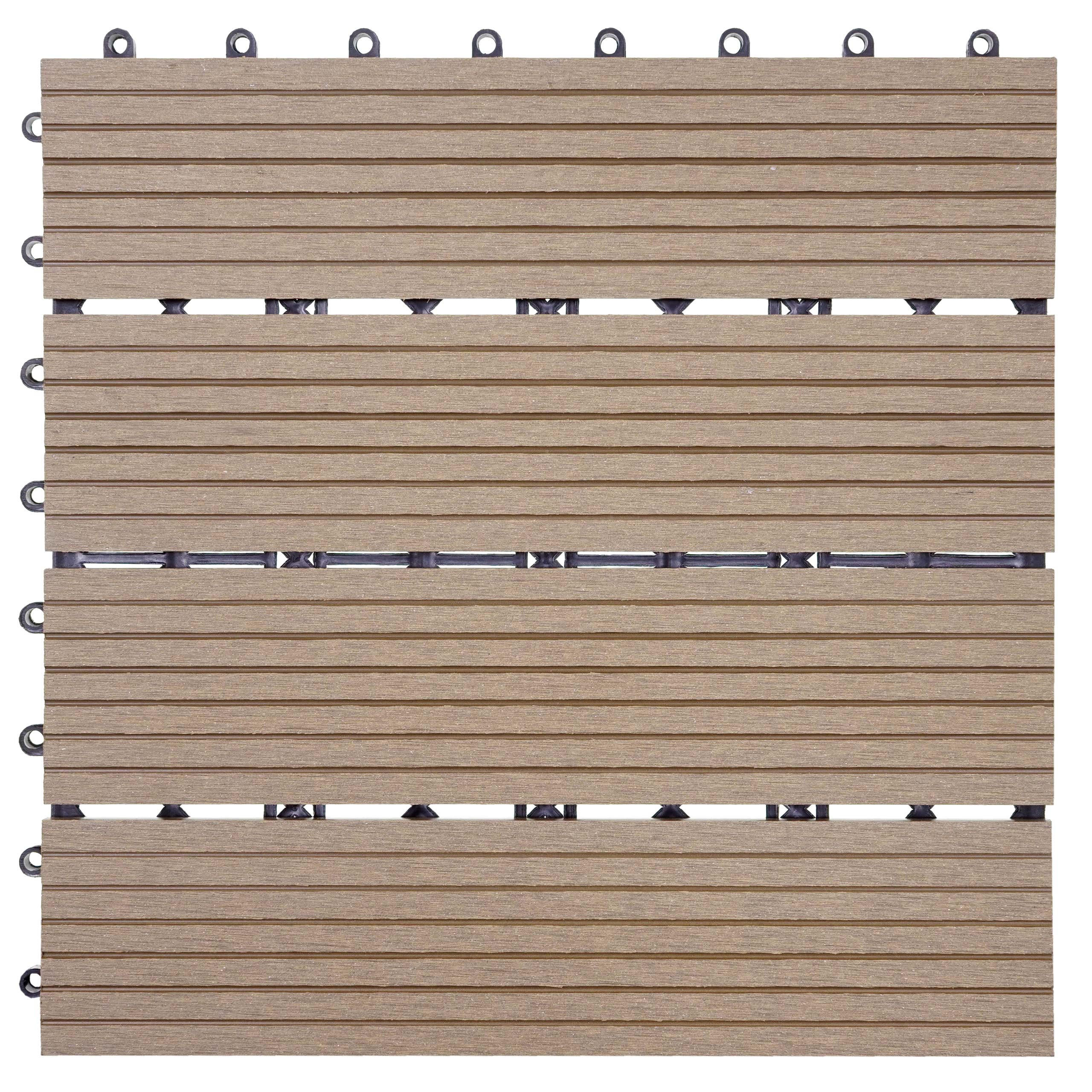 WPC BODENFLIESE 11x 30x30cm Basis Teak linear - Teakfarben, Kunststoff (30/30/2cm) - BERLINLODGE