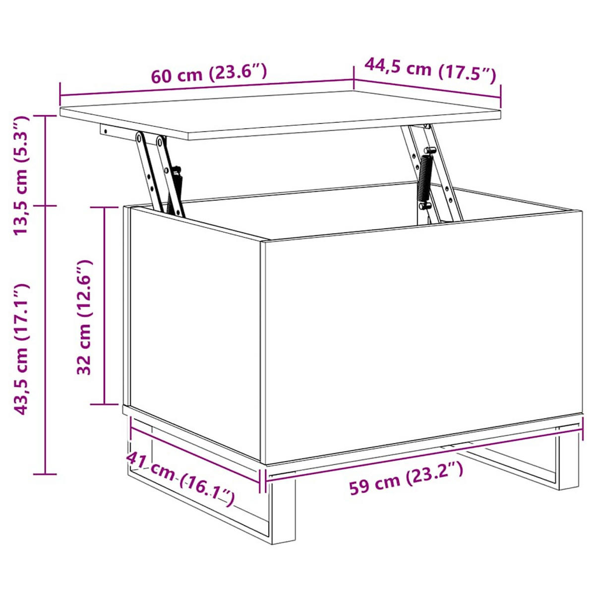 COUCHTISCH 60/44,5/45 cm aus Holzwerkstoff Sonoma-Eiche mit Höhenverstellbarer Tischplatte - Sonoma Eiche, Holz (44.5/60/45cm) - vidaXL