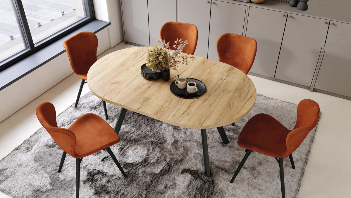 ESSTISCH Rund Eiche Gold Schwarz 90x70 cm - Eichefarben/Schwarz, Holzwerkstoff (90/90/77cm) - designimpex