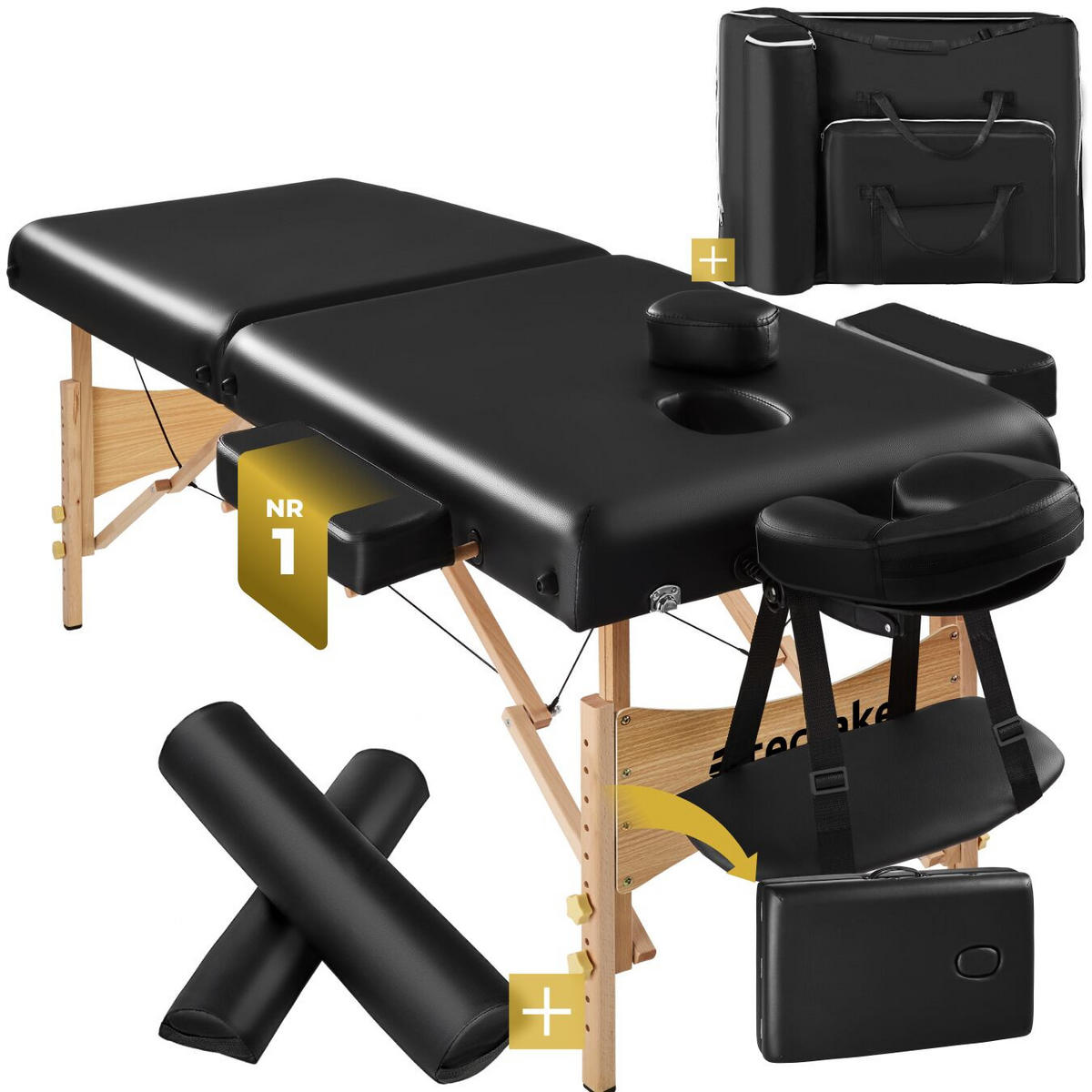MASSAGELIEGE 2 Zonen, 220 x 83 x 87,5 cm, schwarz - Schwarz, Holz (59/65.5/187cm) - tectake