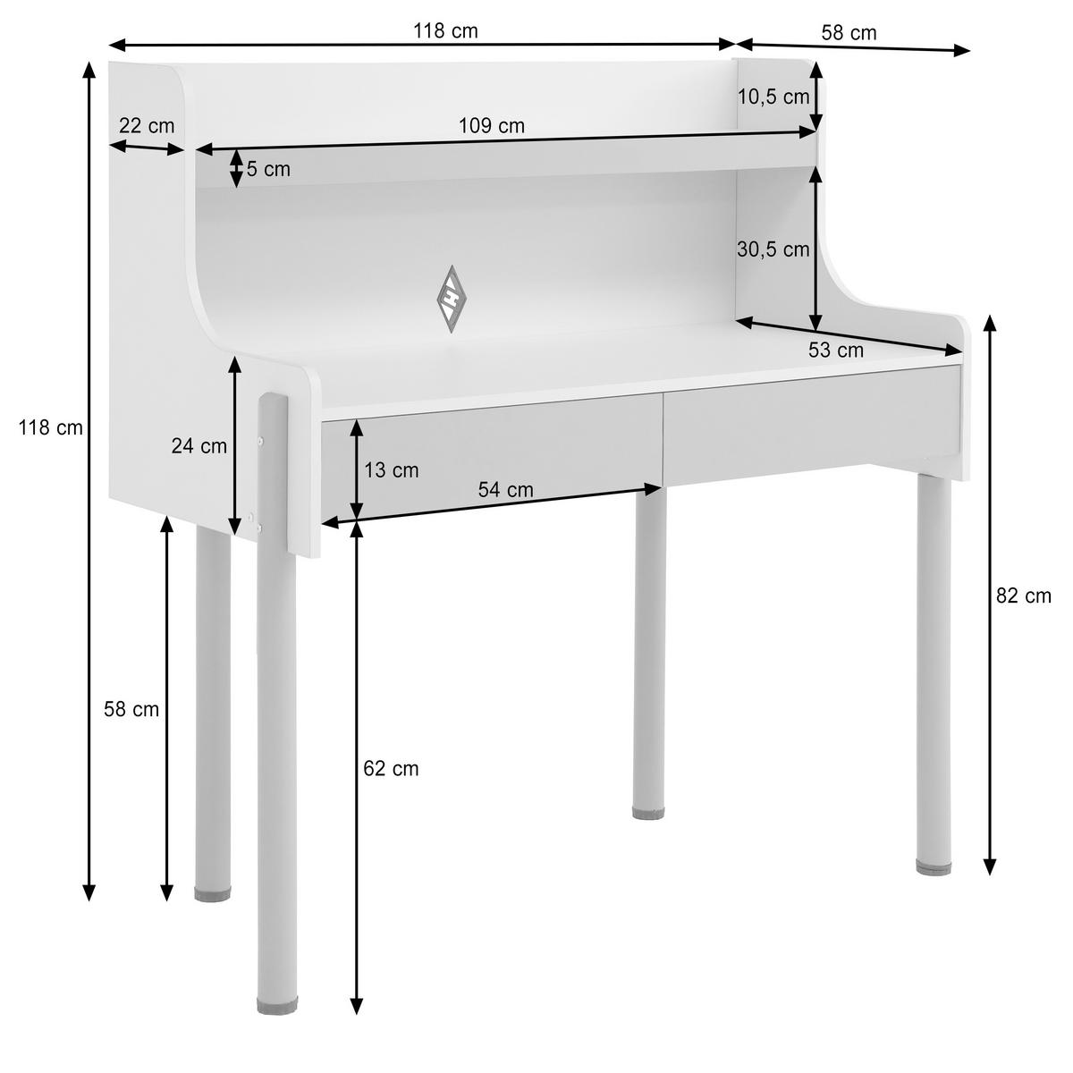 SCHREIBTISCH Boreo mit 2 Schubladen und Aufsatz, 118 cm, Kaschmir+Hellbraun - Hellbraun/Kaschmir, Metall (58/118/118cm) - Beautysofa