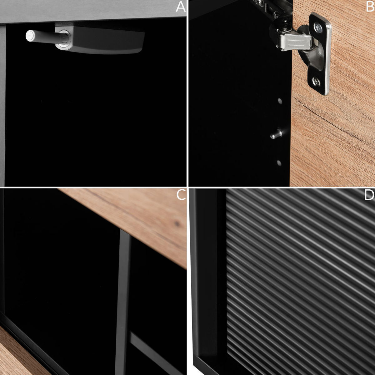 REGAL LOFTY Kreuzeinlage, schwarz / Eiche natur - Eichefarben/Schwarz, Holzwerkstoff (52/174/41cm) - KONSIMO®