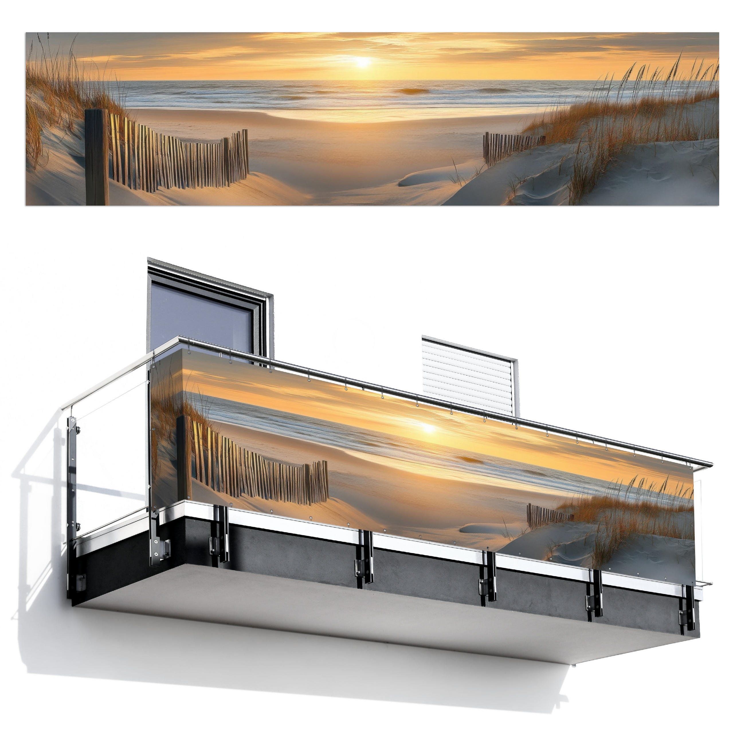 BALKON-SICHTSCHUTZ Strand - Dünen - Sonnenuntergang 500x120 cm - Sandfarben, Kunststoff (500/120cm) - MuchoWow