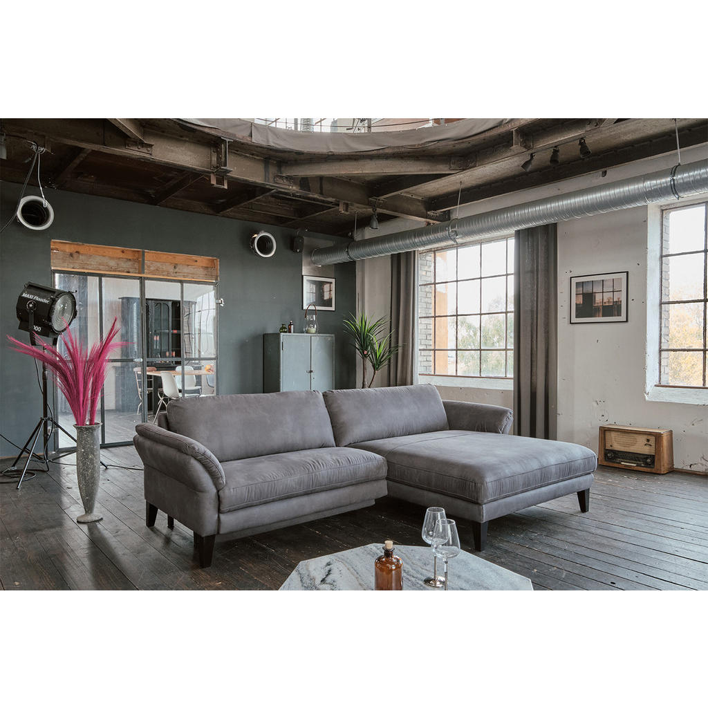 Thumbnail - Kawola Ecksofa, Grau, Schwarz, Textil, Echtholz,Buche, 3-Sitzer, Füllung: Kaltschaum, Ottomane rechts, L-Form, eckig, 30...