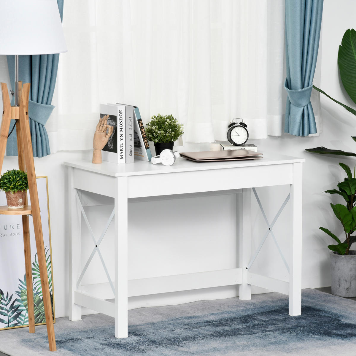 COMPUTERTISCH Weiß mit X-förmigen Metallstreben 105/50/76 cm - Weiß, Holzwerkstoff (50/105/76cm) - PANGIVO
