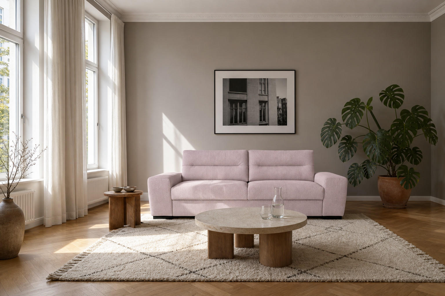 3-SITZER Carlisle Chenille Rosa 274/97/93 cm - Altrosa, Kunststoff/Textil (274/93/97cm) - foamnova