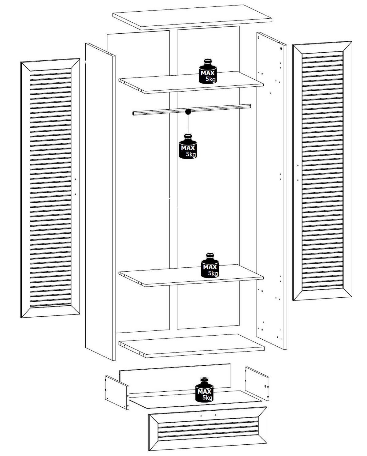 KLEIDERSCHRANK Orient weiß 88,4 / 52,5 / 198,2cm - Weiß, Holz/Holzwerkstoff (88.4/198.2/52.5cm) - Feldmann-Wohnen