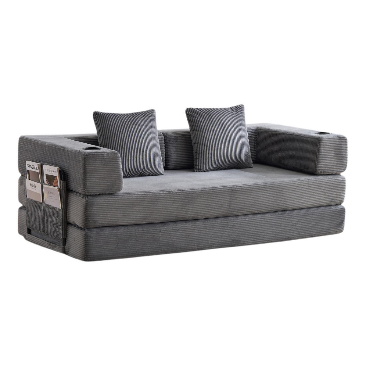 SCHLAFSOFA DE-33515 faltbar mit Becherhalter Dunkelgrau - Dunkelgrau, Textil (185/60/92.5cm) - ComfortXL