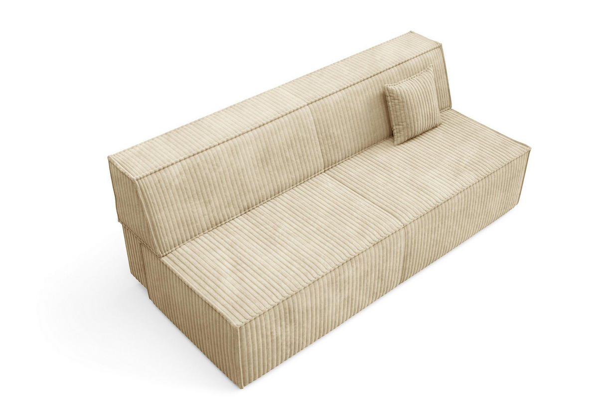 BETTSOFA TESSO Beige Kordstoff mit Schlaffunktion - Beige, Holz (202/74/94cm) - MASSENO