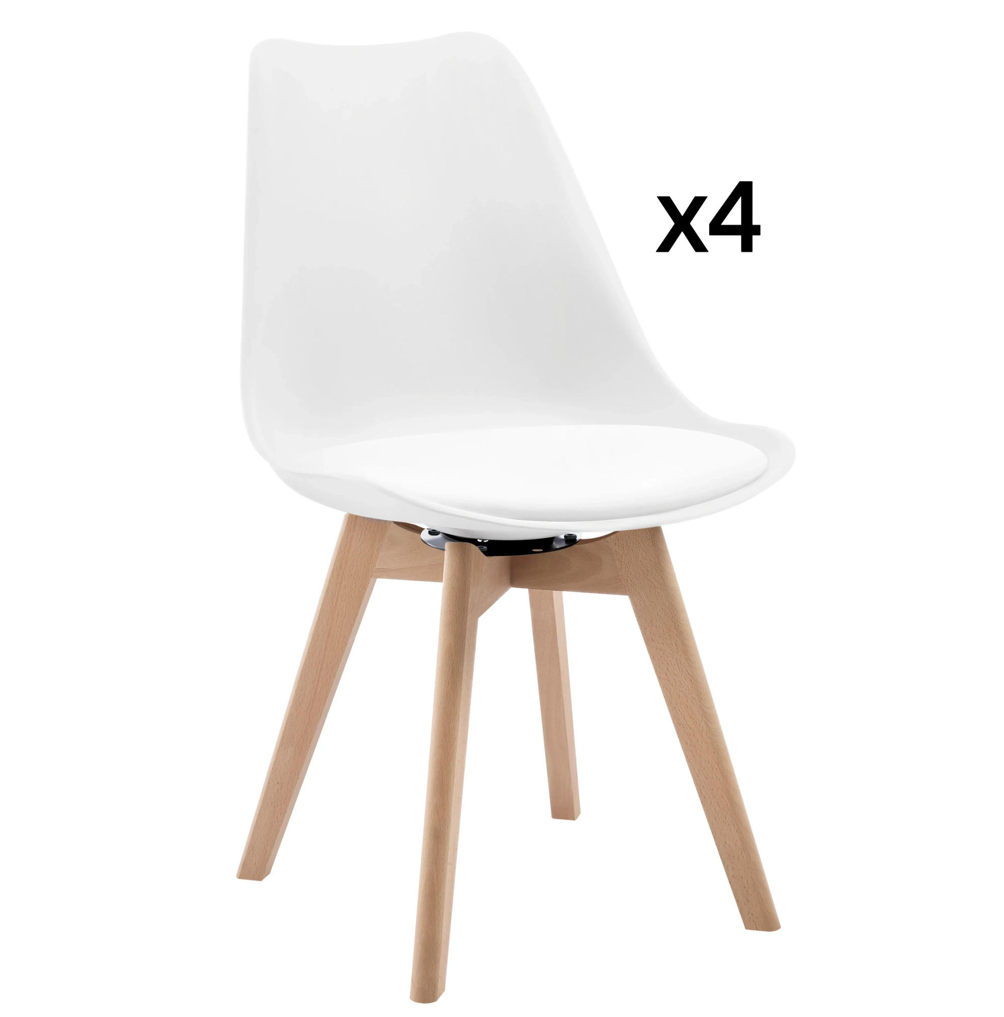 ESSSTUHL 4er-Set drehbar Weiß Kunstleder Massivholz - Weiß, Holz (40.5/83/40.5cm) - Meubliv