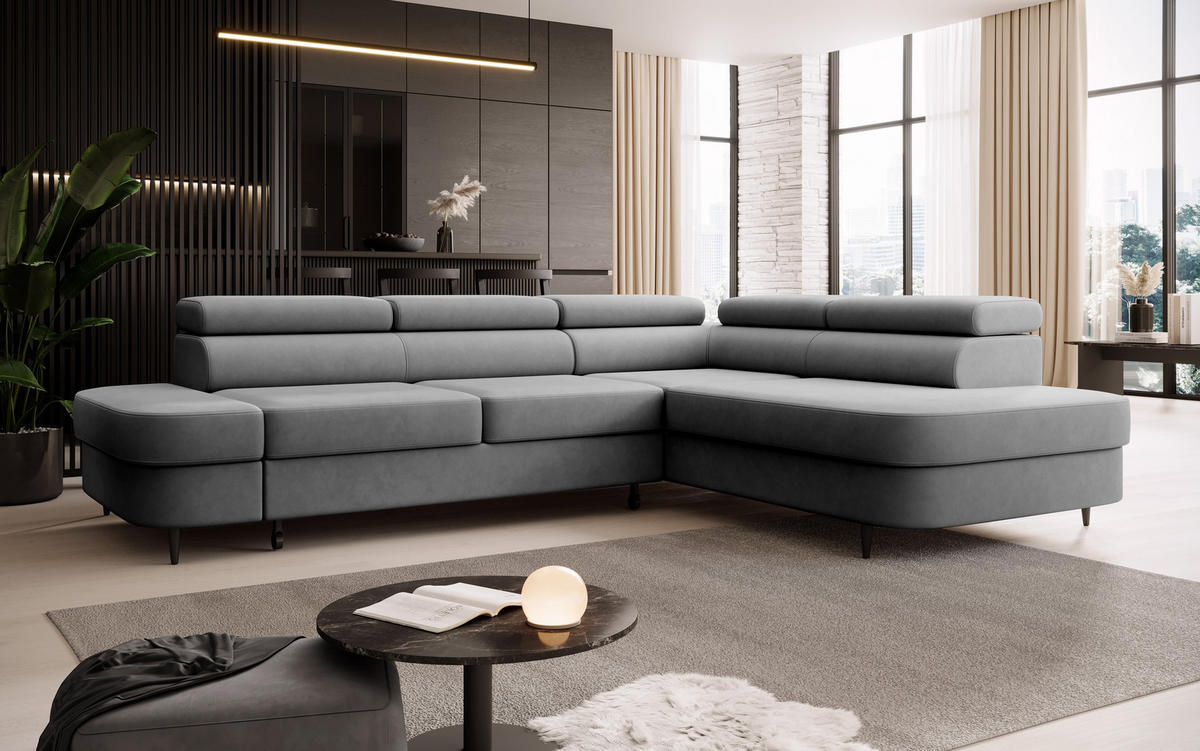 ECKSOFA Priam L-Form mit Schlaffunktion und Stauraum Modern Form Grau - Grau, Holz/Textil (275/203cm) - Muffo