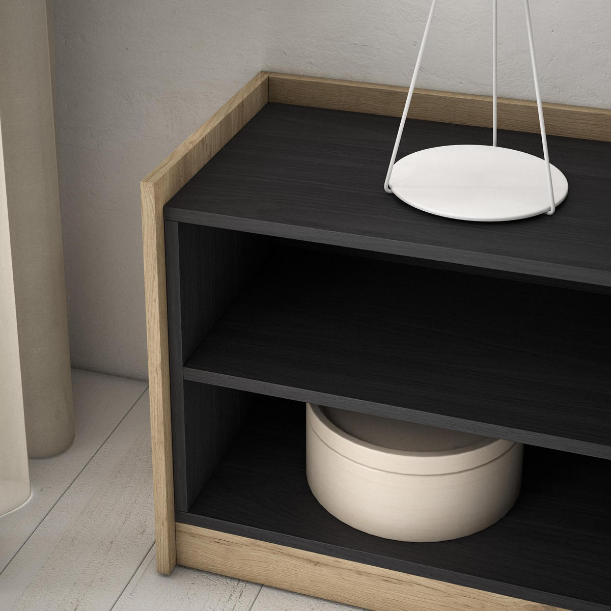TV-SCHRANK, Lowboard, Schwarz Eiche, Elektrokamin, 310/37/50cm - Schwarz, Holzwerkstoff (310/50/37cm) - Skraut Home