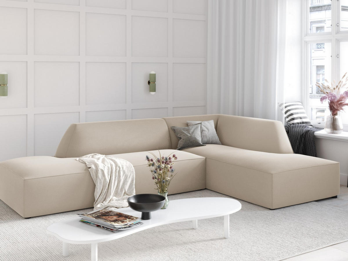 ECKSOFA rechts Ruby aus Samt beige 4 Sitzplätze - Beige, Textil (180/273cm) - Micadoni