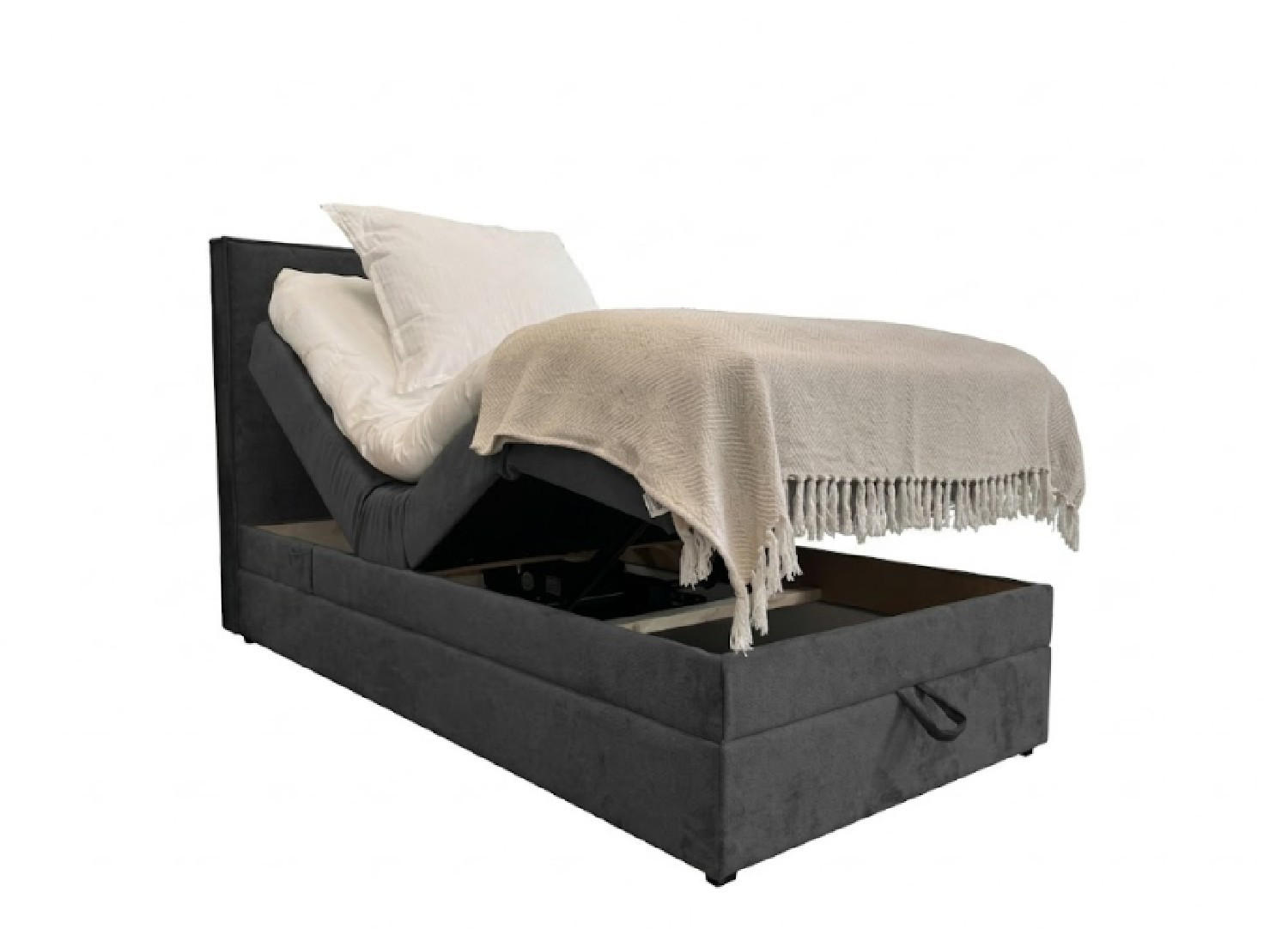 BOXBETT Sorrento - Elektrische Bett mit Matratze + Tooper, Kopfteil und Bettkasten - Stoffbezug Veloursstoff - 100x200 cm - Dunkelgrau - Dunkelgrau, Holzwerkstoff/Kunststoff (100/200cm) - Trada