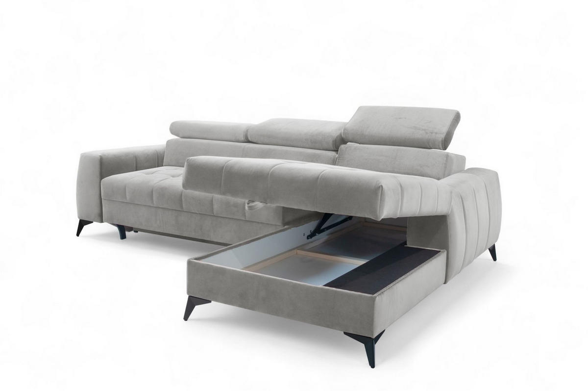 ECKSOFA Agnesa Xs In Salvador - Hellgrau, Holzwerkstoff/Textil (260/200cm) - Fun Möbel
