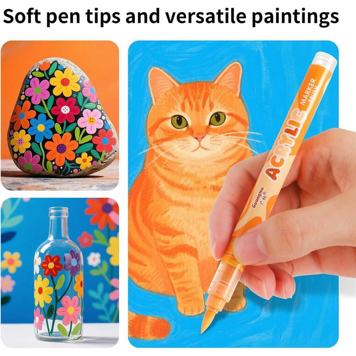 ACRYLSTIFTE Set 12 Farben Hauttöne & Macaron Brush Tip Wasserfest - Multicolor, Kunststoff (1/1/14cm)