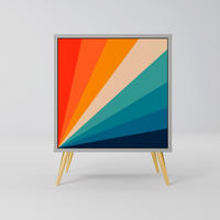 SIDEBOARD PRISM CONCUSSION, Grau, 57,5x42x75,5 cm, Goldfarbene Metallfüße - Goldfarben/Multicolor, Holzwerkstoff/Metall (57.5/75.5/42cm) - SpaceRebels