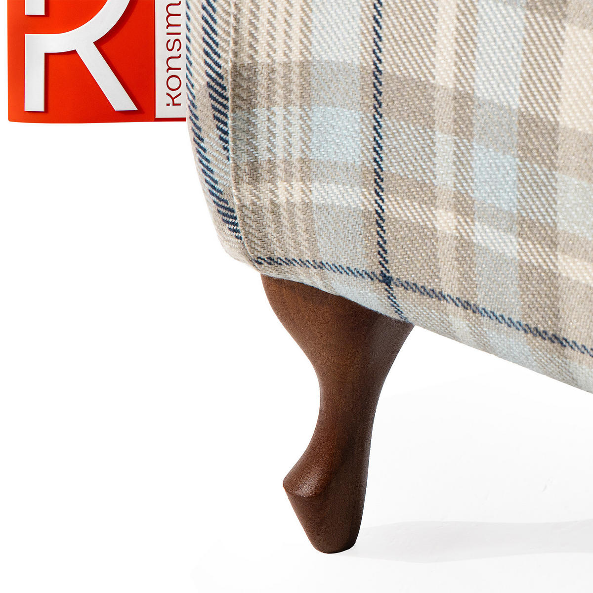 FUẞSTÜTZE TOMIS, Beige/Blau - Multicolor/Braun, Eichenholz/Holz (50/40/50cm) - KONSIMO®