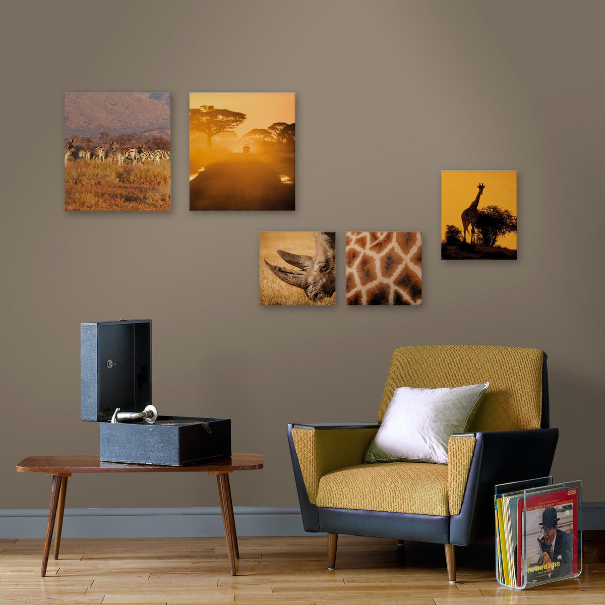BILDERSET Safari 5-Teilig - Orange, Holzwerkstoff (80/1cm) - Art for the Home
