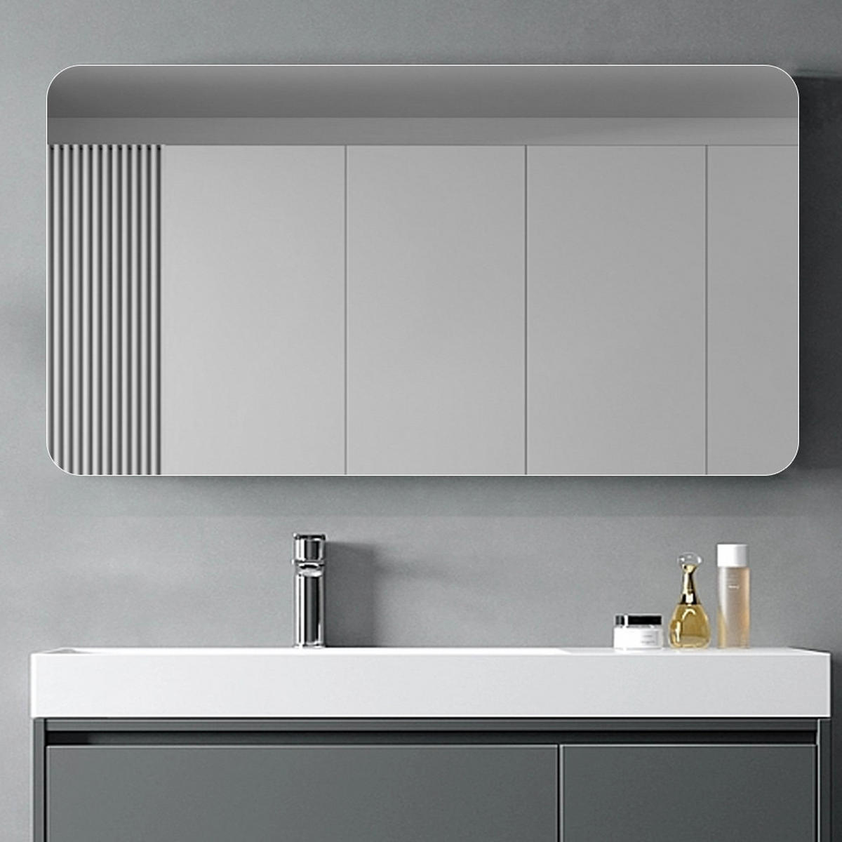 RAHMENLOSER Badezimmerspiegel 70x90x1.5cm Silber mit R50 abgerundeten Ecken 5mm,horizontal/vertikal montierbar - Silberfarben, Glas (90/1.5/70cm) - Modfu