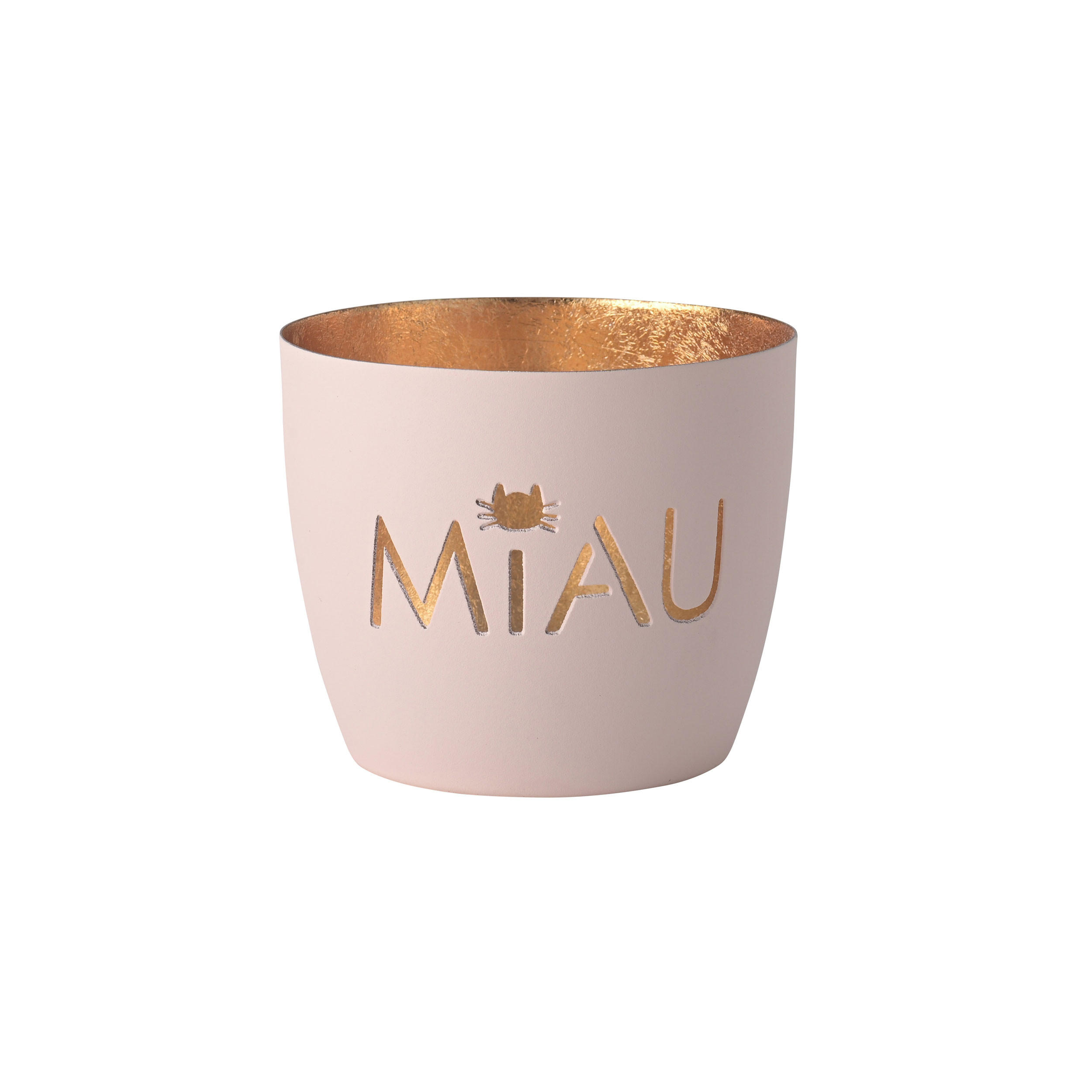 TEELICHTHALTER Madras Miau M, Eisen, Pastellrosa / Gold, H 8.5 cm - Rosa, Metall (11cm) - Gift Company