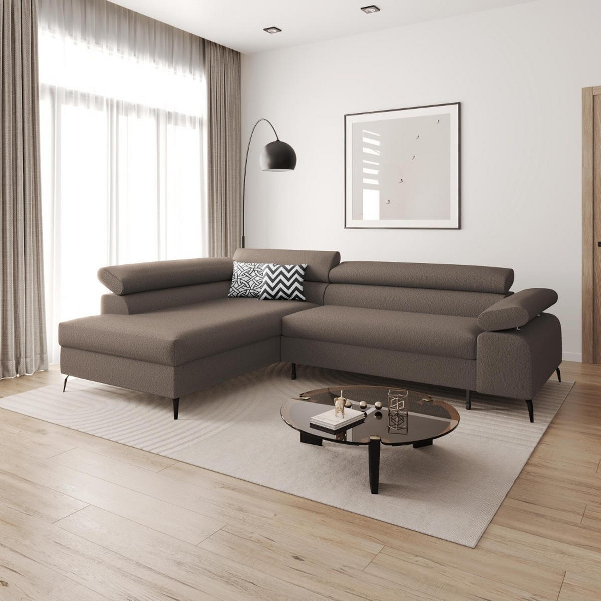 ECKSCHLAFSOFA Mellow mit Bettkasten, Dunkelbraun, links - Dunkelbraun/Schwarz, Textil (270/205cm) - Beautysofa