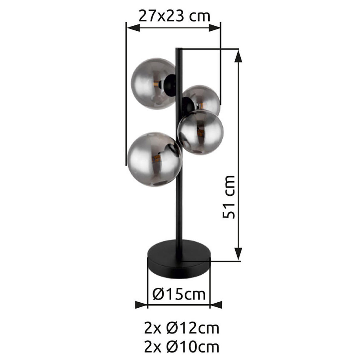 LED TISCHLEUCHTE Metall Schwarz Glas Rauchgrau - Grau, Glas (24/19/48cm) - Globo Lighting
