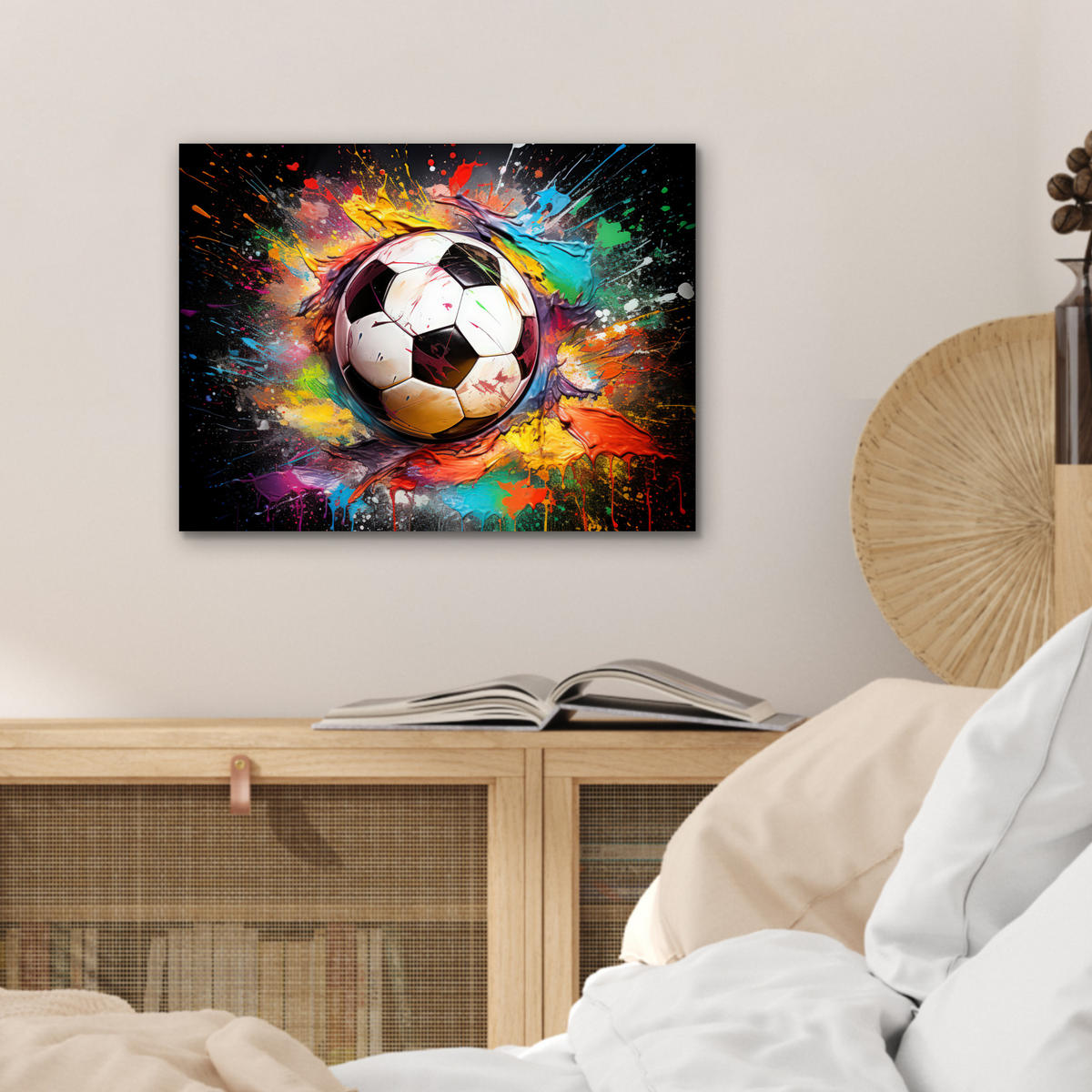 KOVOVÝ OBRAZ Futbal - Farba - Farby - Čierna - Biela 40x30 cm - biela, kov (40/30cm) - MuchoWow