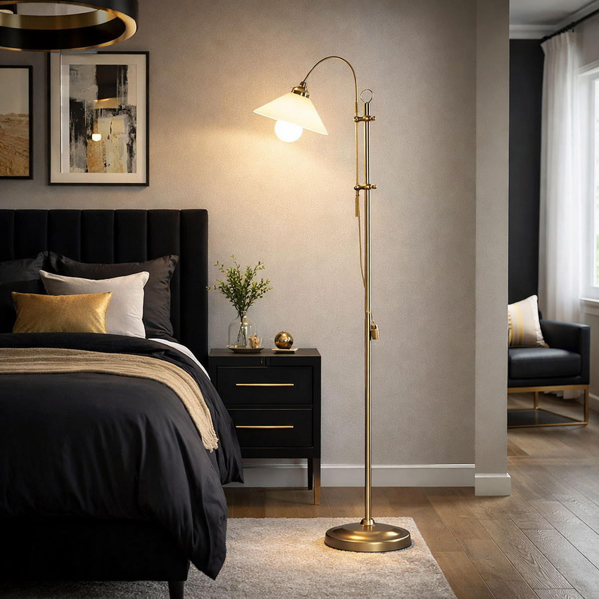 LED STEHLEUCHTE Altmessing Opal - Messingfarben, Glas (47/23/170cm) - Globo Lighting