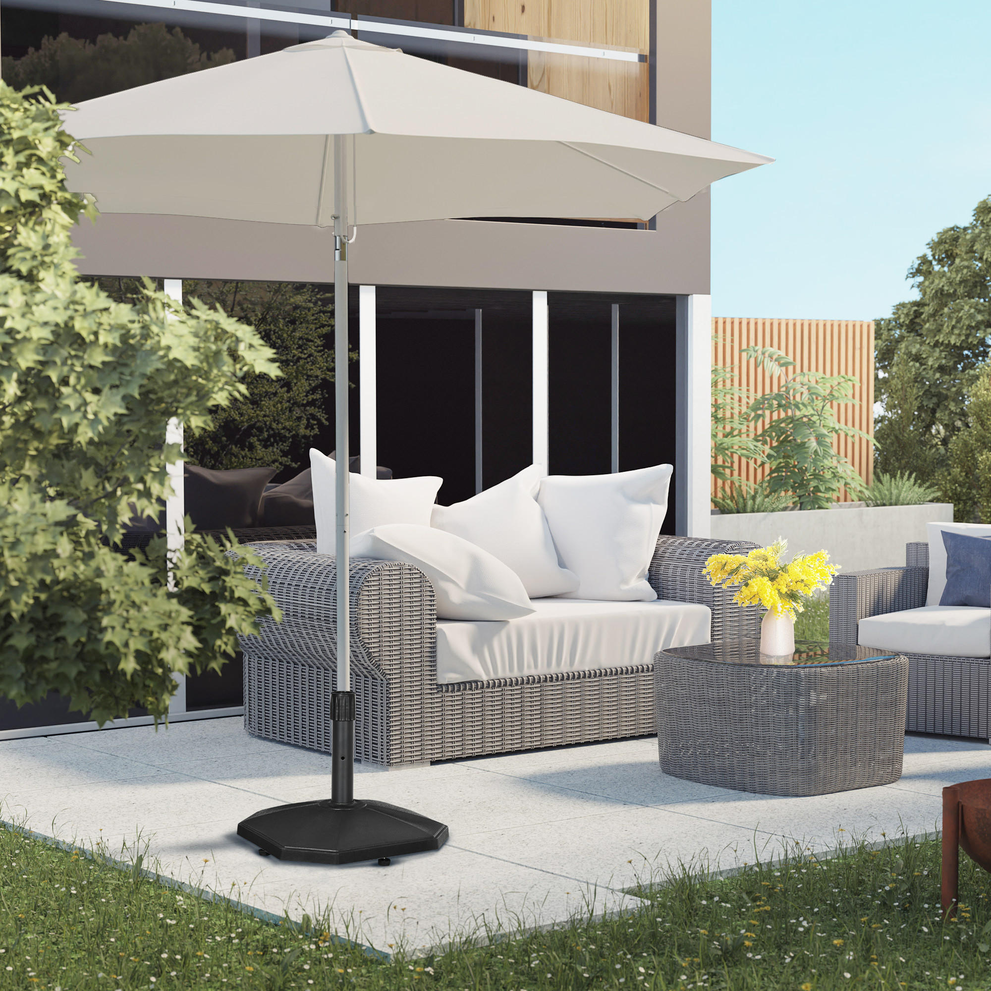 SONNENSCHIRMFUSS für Mastdurchmesser Ø 34/38/48 mm, für Garten, Balkon, Zementfüllung, Schwarz 45,5 x 45,5 x 33 cm - Schwarz, Kunststoff (45.5/45.5cm) - Outsunny