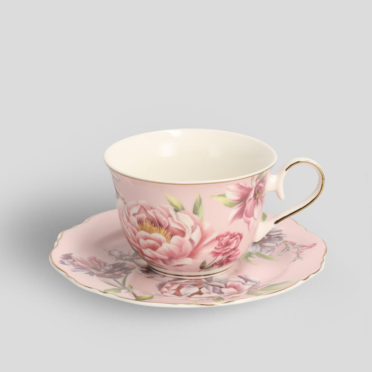 TASSE MIT UNTERTASSE Aureliso - Rosa, Keramik (0.24L) - home&you