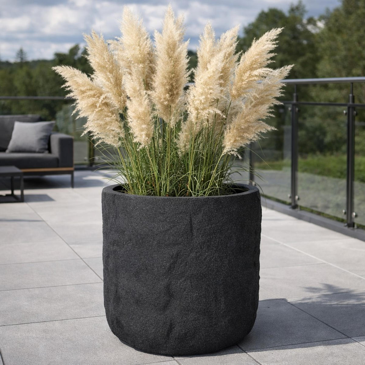 PFLANZKASTEN The Rock 36x33 cm, Steinoptik Anthrazit, Fiberstone - Anthrazit, Kunststoff (36/33/36cm) - dasmöbelwerk