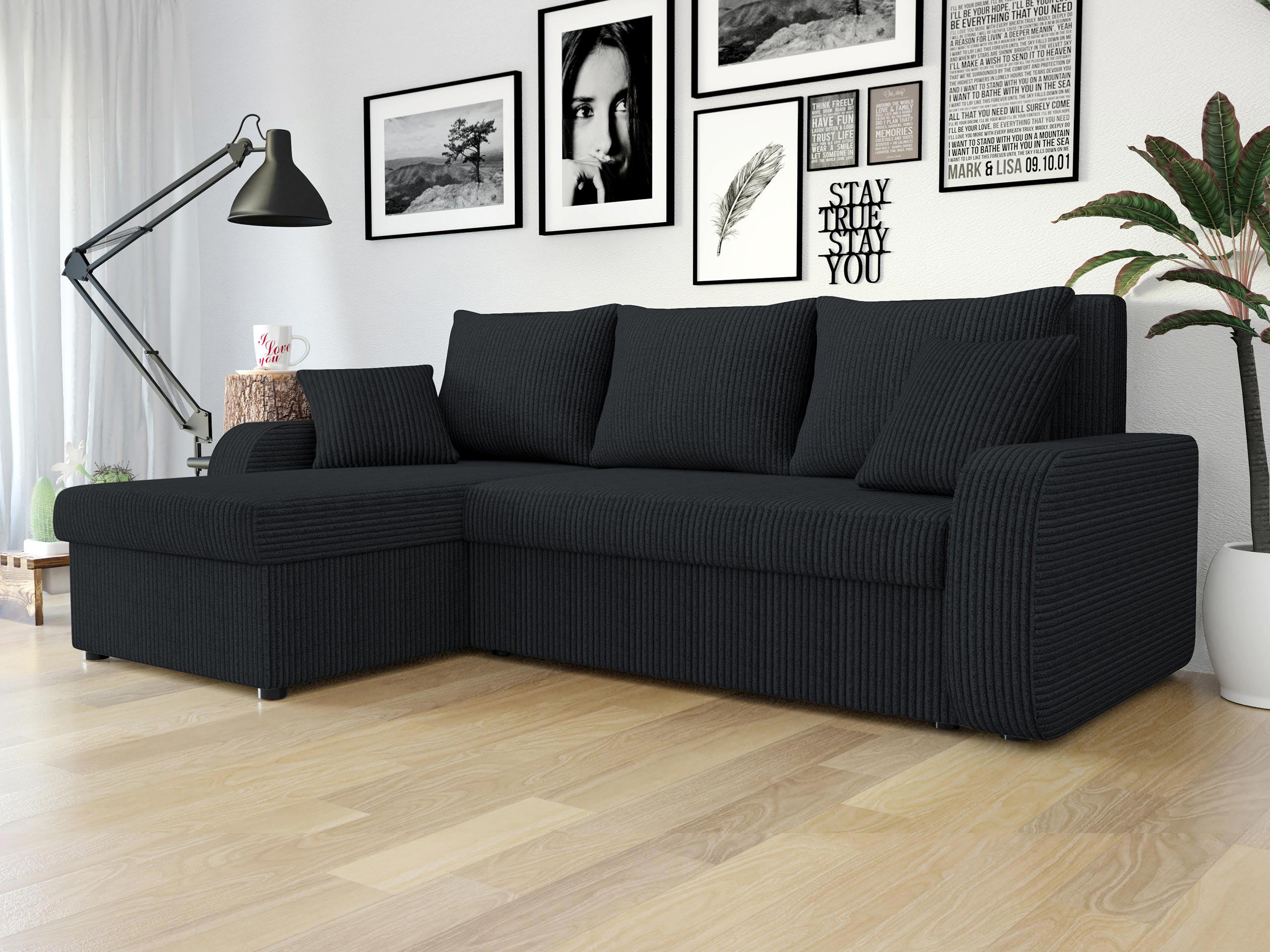 ECKSOFA Kris Cord - Schwarz, Holz/Kunststoff (238/147cm) - MIRJAN24